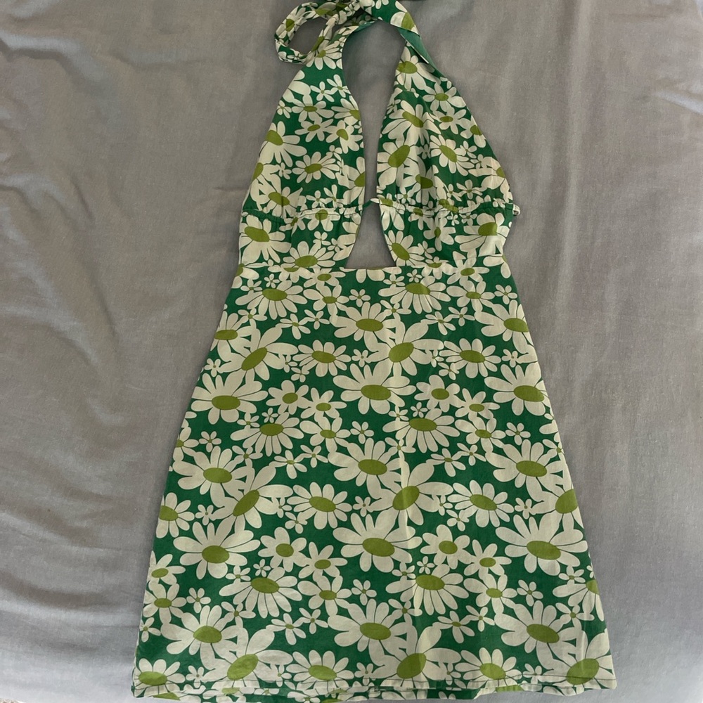 Green Floral Halter Dress